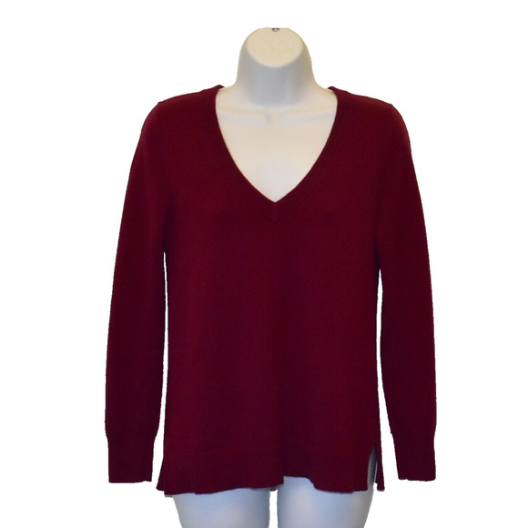 A6 Auth J CREW 100% Cashmere Knit Wine Red V Neck Pullover Sweater Size XS - Picture 1 of 5